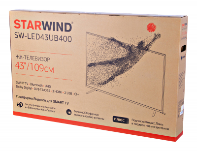 Телевизор LED Starwind 43" SW-LED43UB400 Яндекс.ТВ черный 4K Ultra HD 60Hz DVB-T DVB-T2 DVB-C DVB-S DVB-S2 WiFi Smart TV (RUS) от магазина Лидер